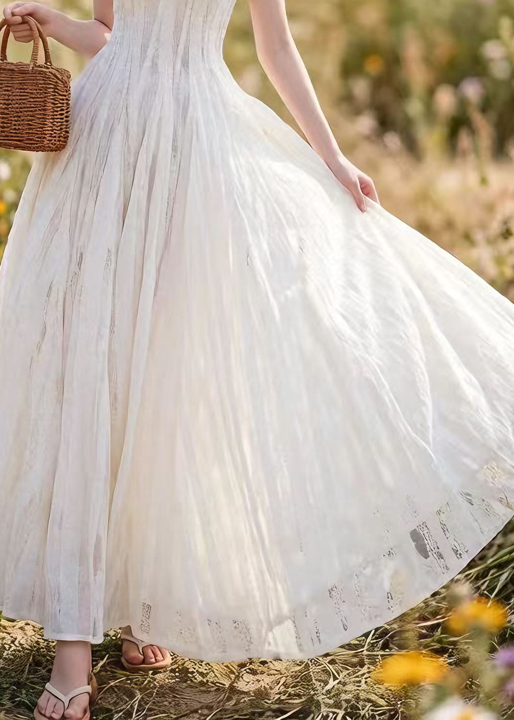 French White Lace Up Spaghetti Strap Summer Dress 4