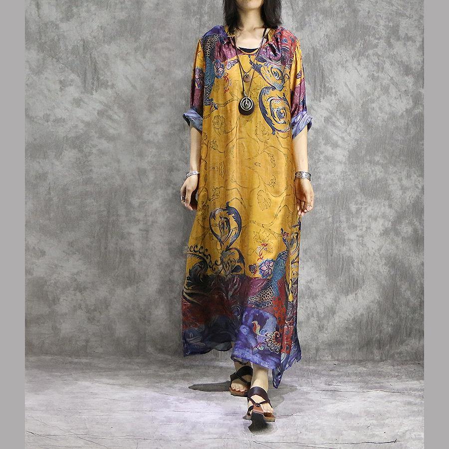 Chiffon Round Neck Long Sleeve Oversized Kaftan Maxi Dress