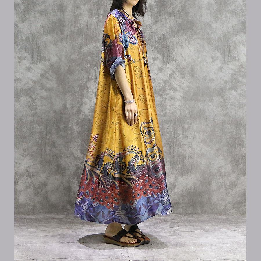 Chiffon Round Neck Long Sleeve Oversized Kaftan Maxi Dress