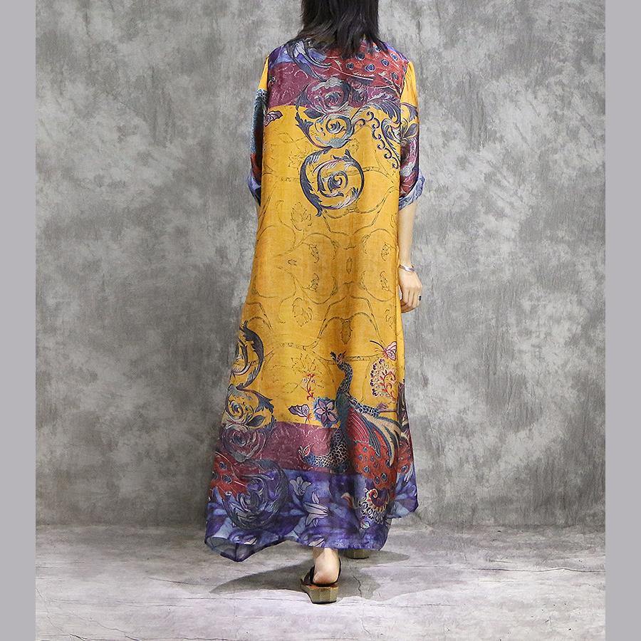 Chiffon Round Neck Long Sleeve Oversized Kaftan Maxi Dress
