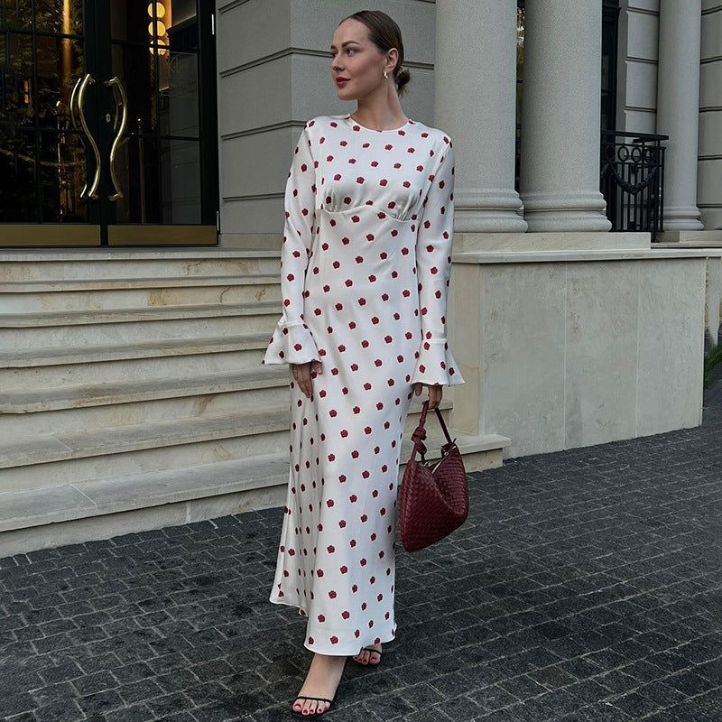 French Printed Bell Sleeve Casual Maxi Dress