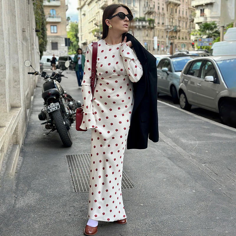 French Printed Bell Sleeve Casual Maxi Dress