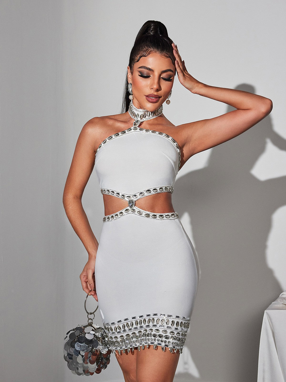 Rhinestone Shell Bandage Mini Dress - View 4