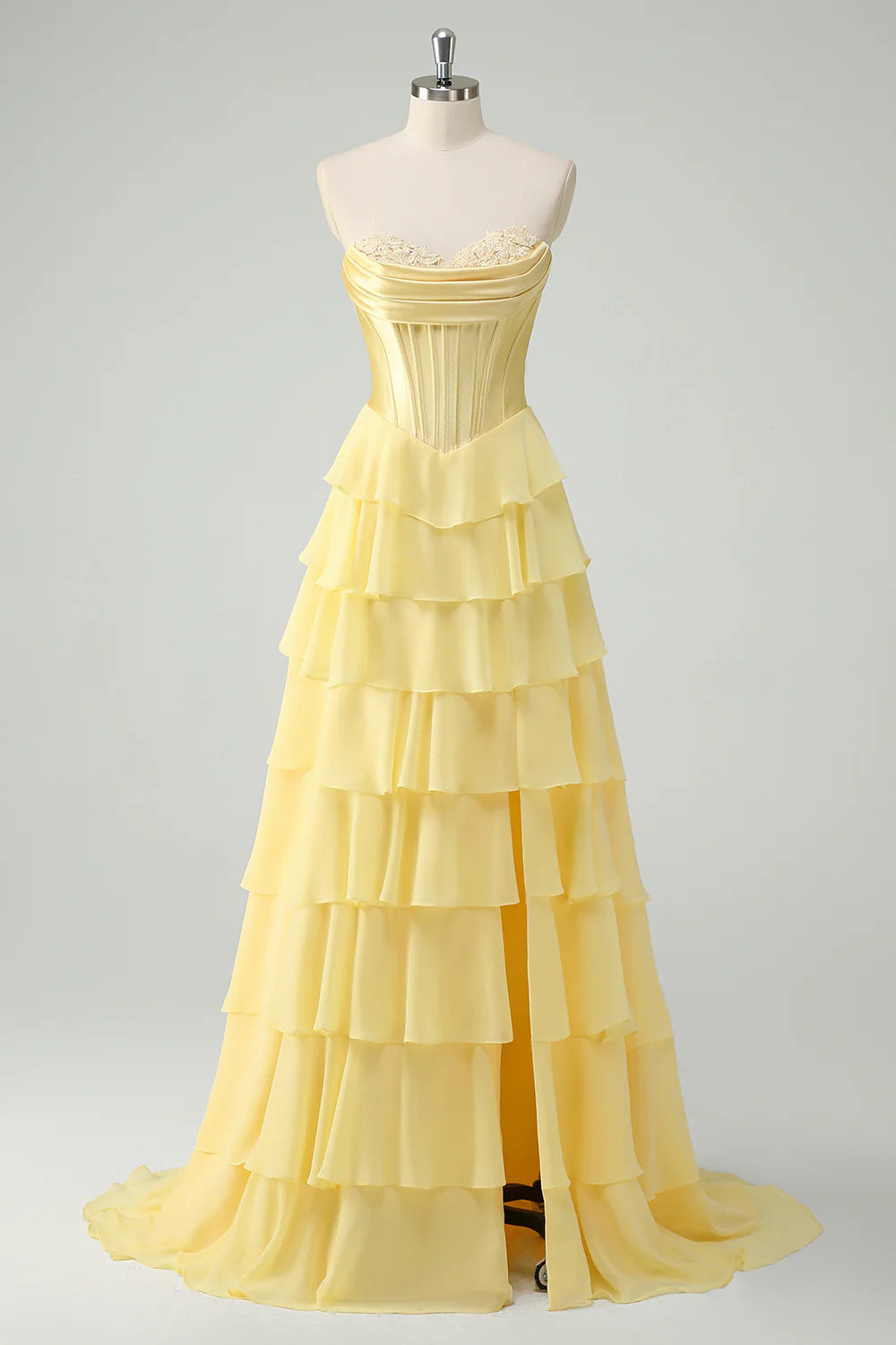 Blue Sweetheart Ruffled A Line Long Prom Dress