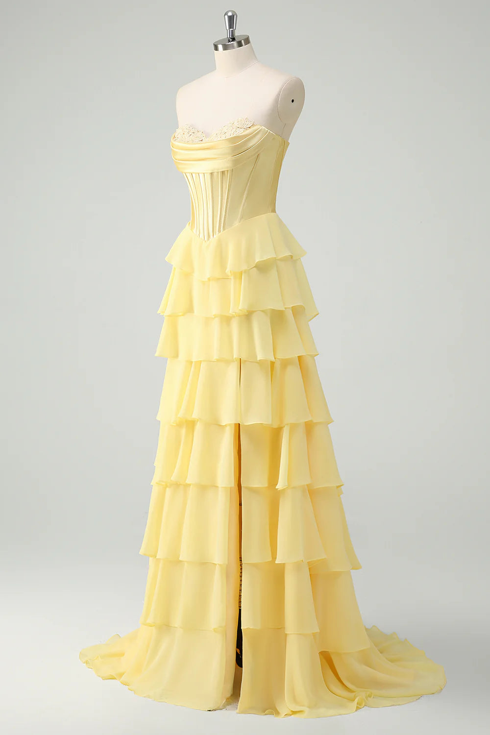 Blue Sweetheart Ruffled A Line Long Prom Dress