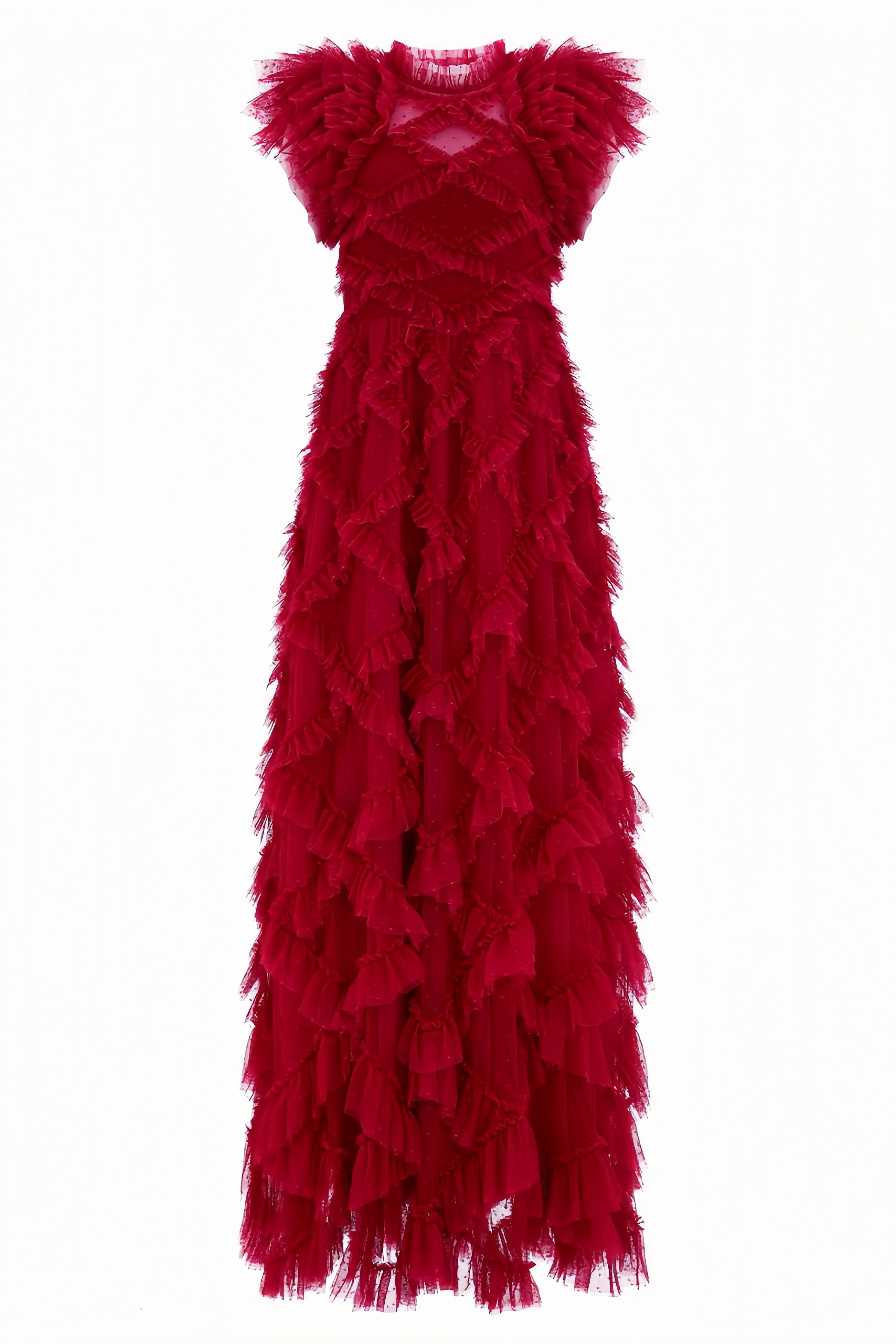 Luni Red Ruffle Lace Maxi Dress - View 6
