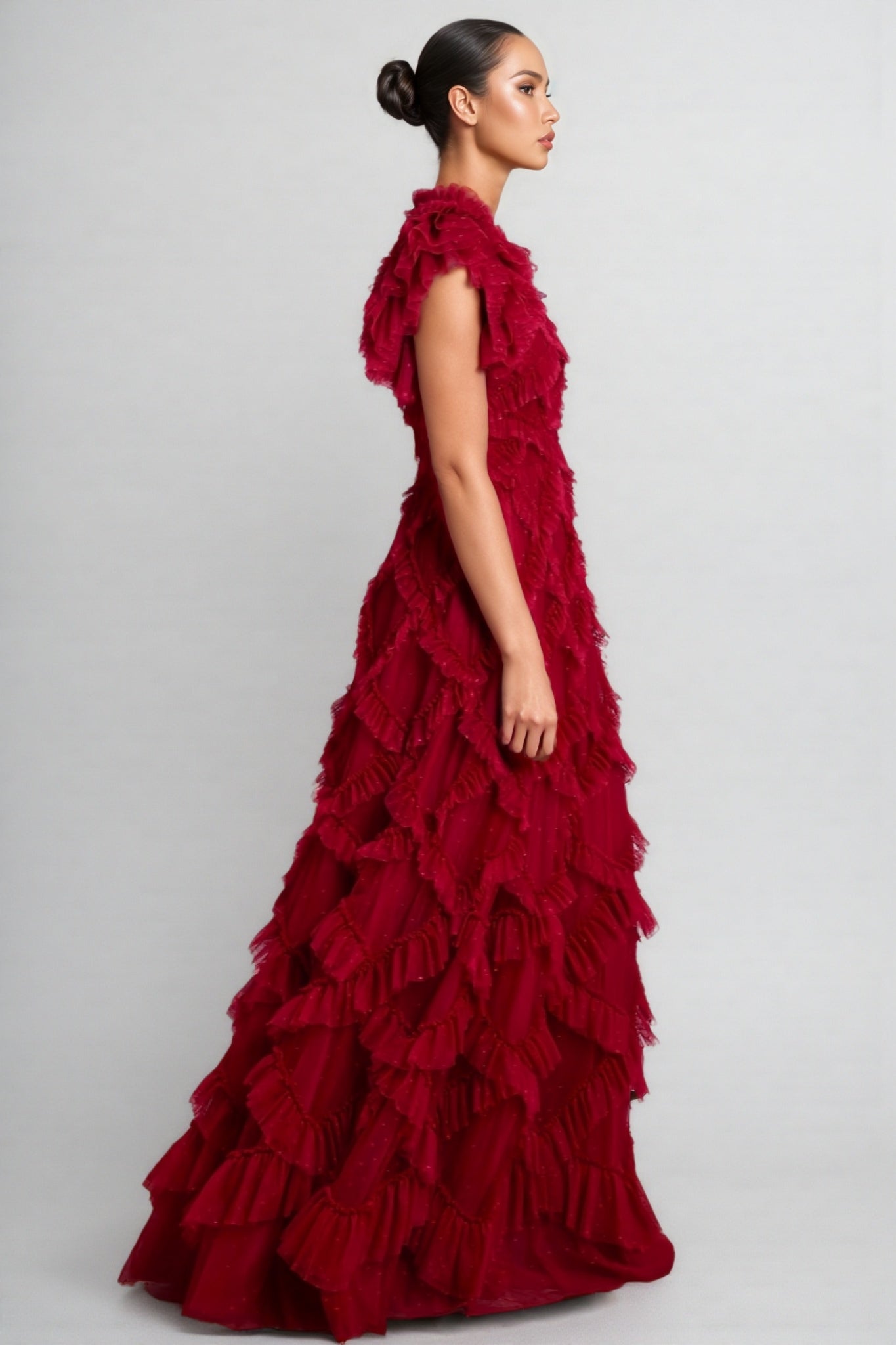 Luni Red Ruffle Lace Maxi Dress - View 2