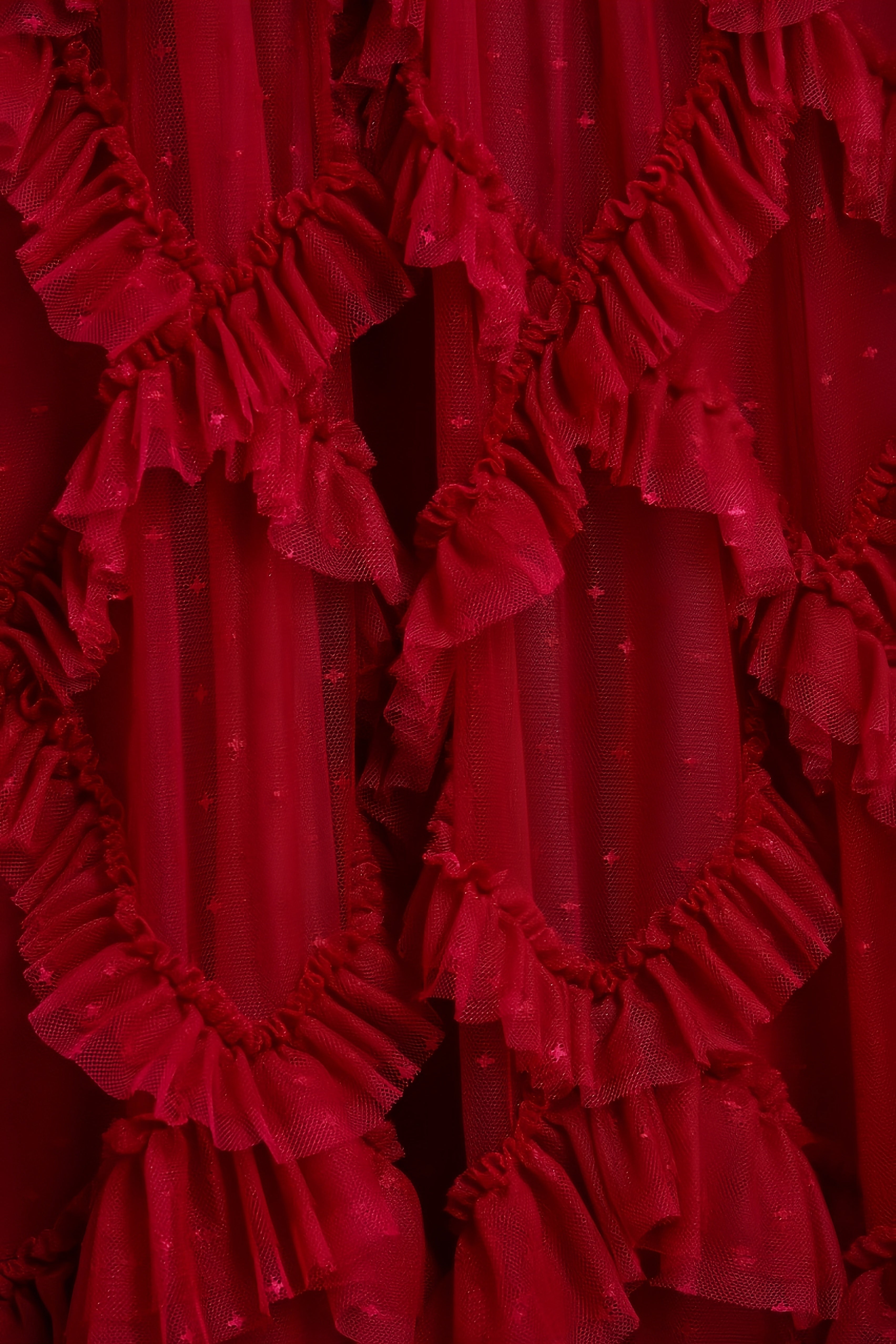 Luni Red Ruffle Lace Maxi Dress - View 5