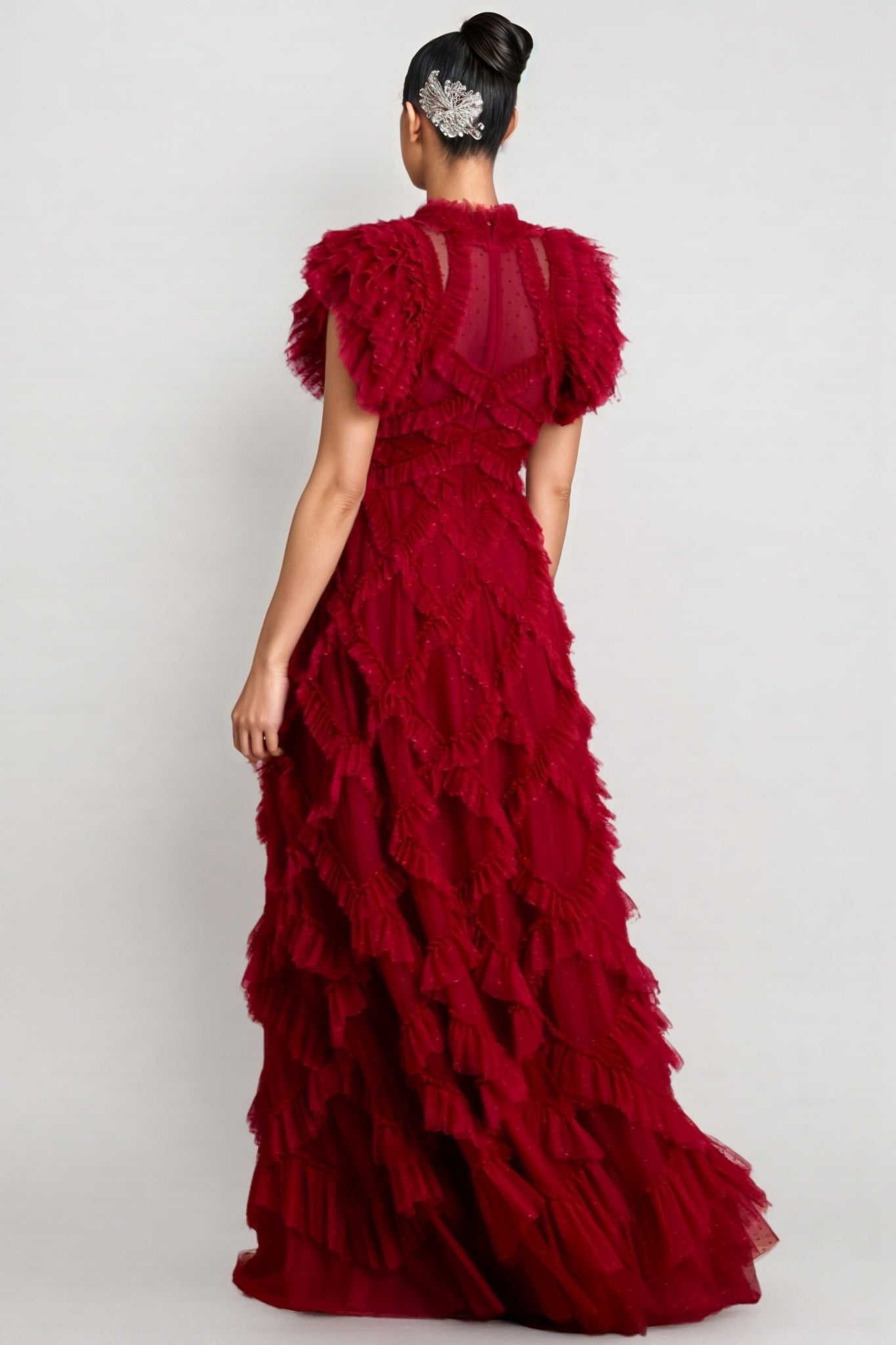 Luni Red Ruffle Lace Maxi Dress - View 4