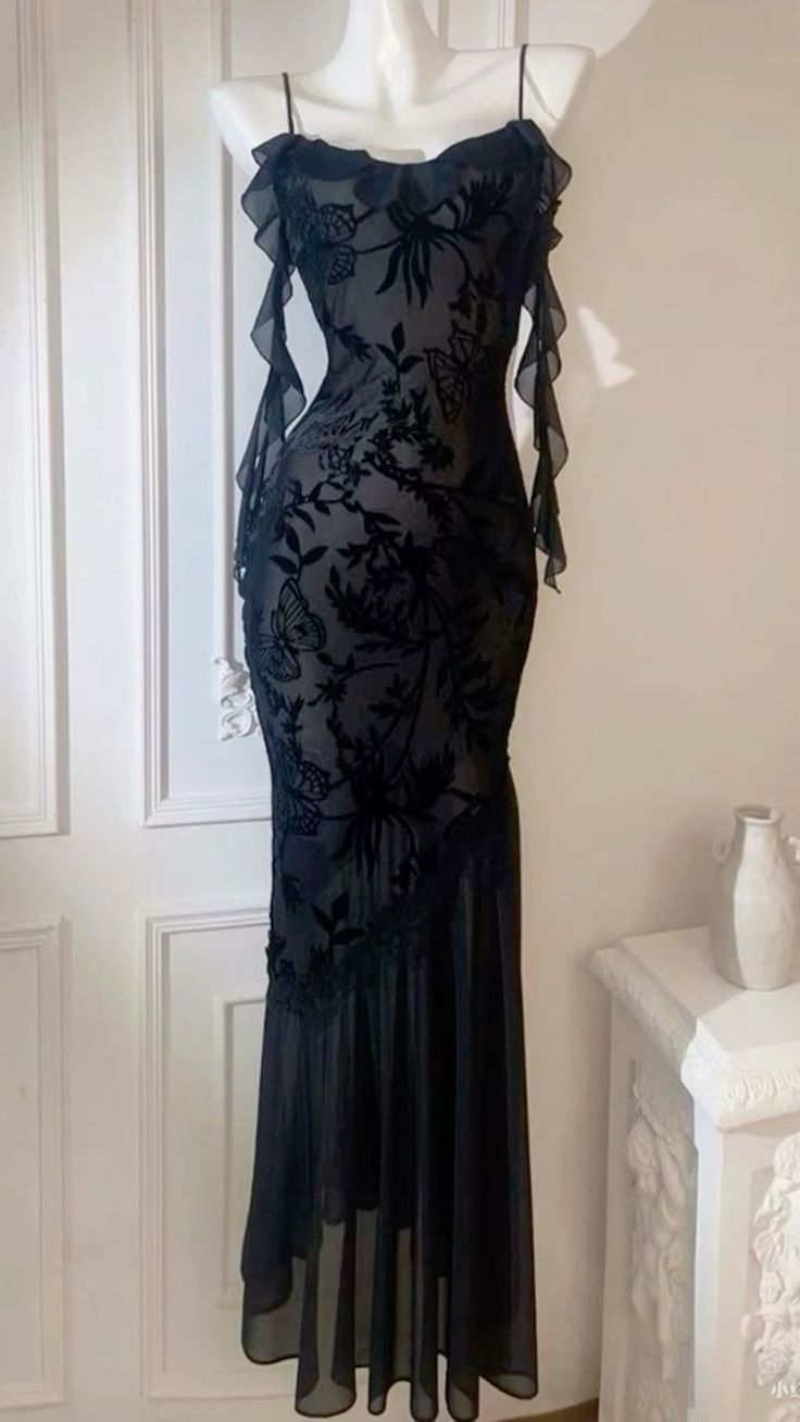 Charming Black Spaghetti Straps Mermaid Evening Dress Long Party Prom Dress cc1843