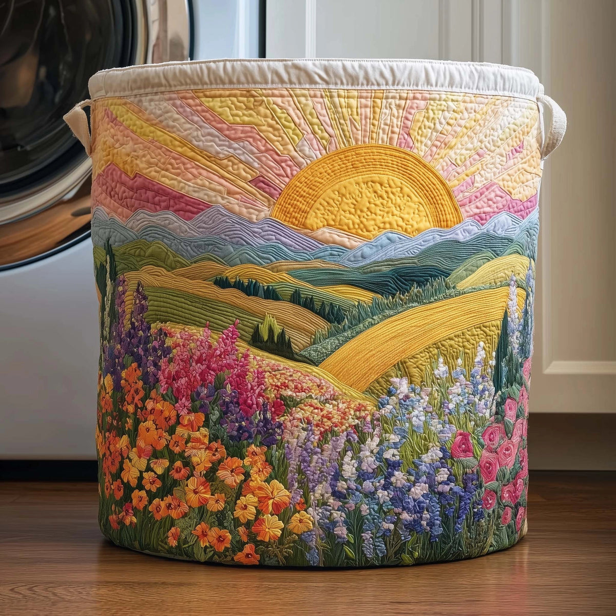 Quilted Sheep Print Handled Storage Basket