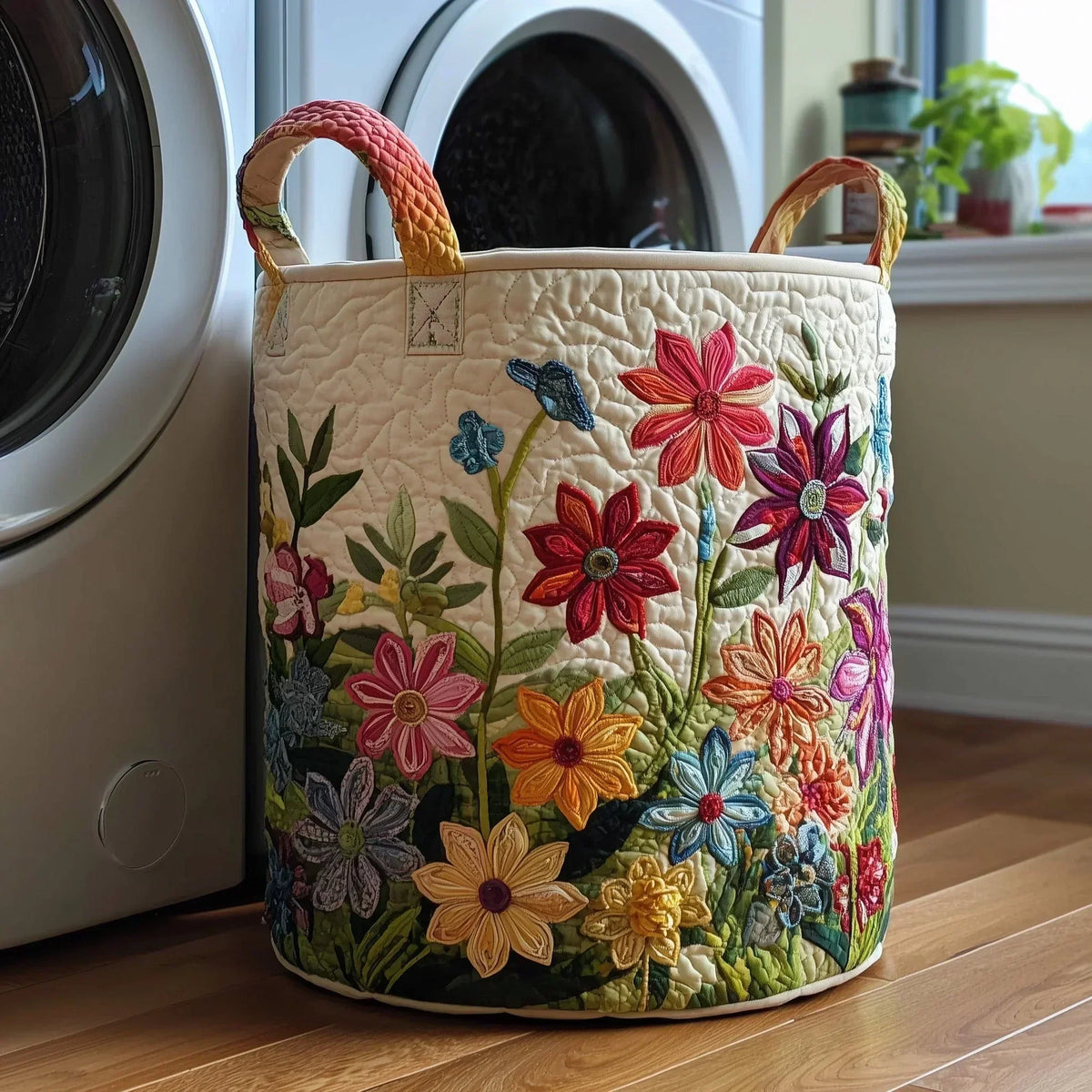 Floral Sunrise Print Quilted Storage Basket