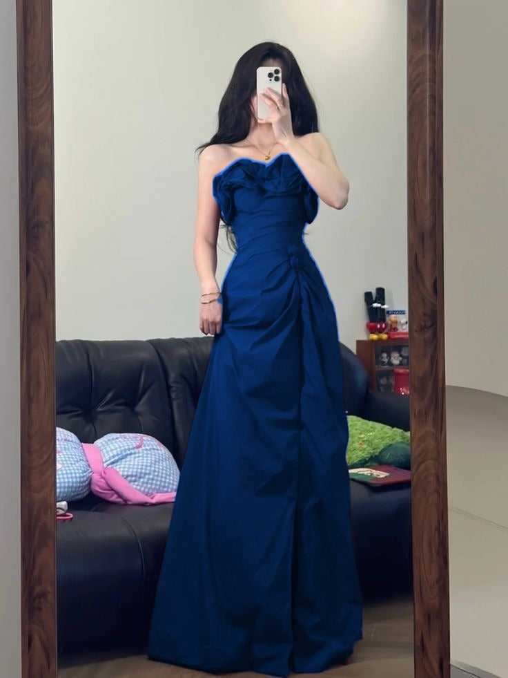 Elegant A Line Strapless Burgundy Satin Long Prom Dresses Formal Dress C4638