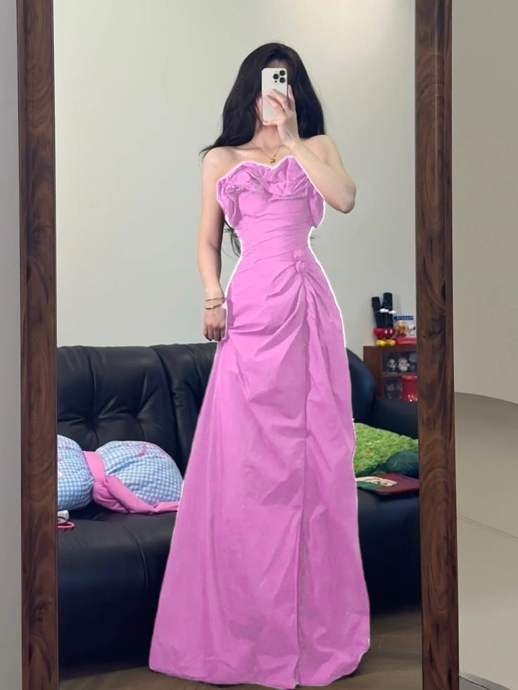 Elegant A Line Strapless Burgundy Satin Long Prom Dresses Formal Dress C4638