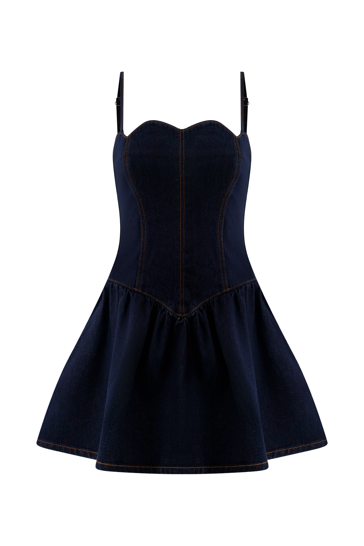 Denim-Look Sweetheart Corset Bodice Drop Waist Mini Dress 10