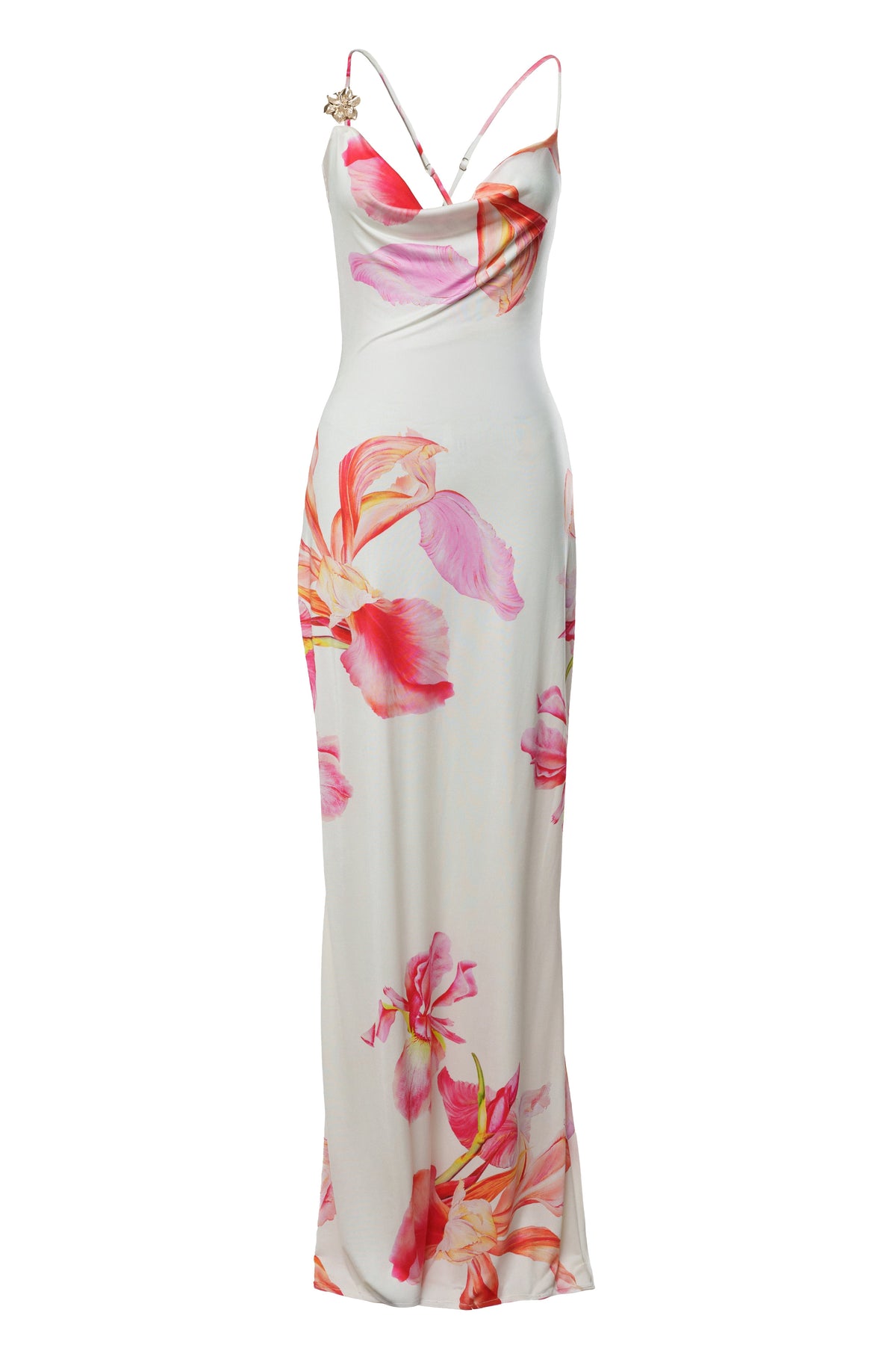 Floral Print Satin Cowl Neck Spaghetti Strap Maxi Slip Dress 5