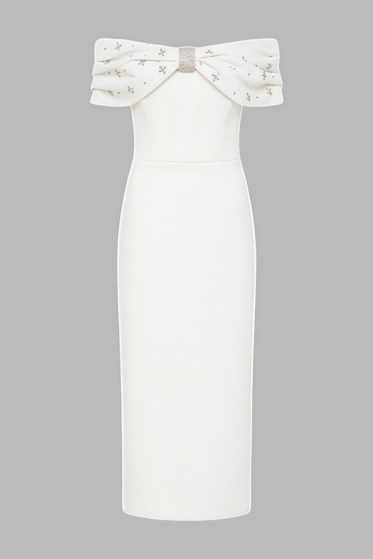 Off Shoulder Beaded Bow Bodycon Midi Cocktail Dress 5