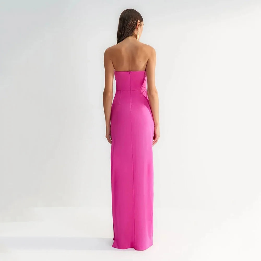 Strapless Studded Cut Out Bodice High Split Maxi Gown 4