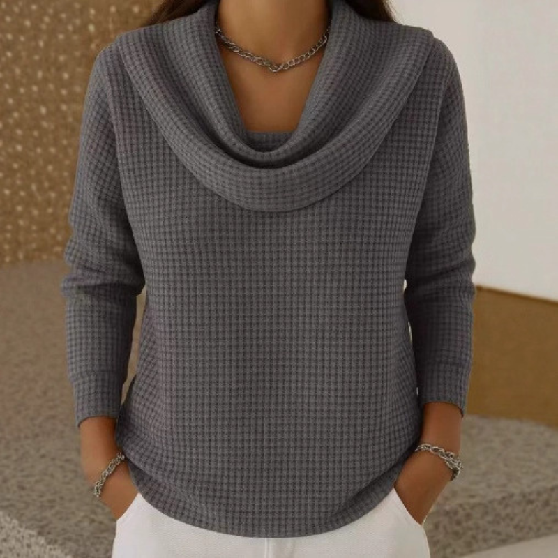 Cowl Neck Long Sleeve Waffle Knit Sweater