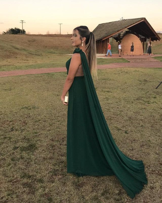Chiffon One Shoulder Green Prom Dress,Wedding Guest Dress cc781