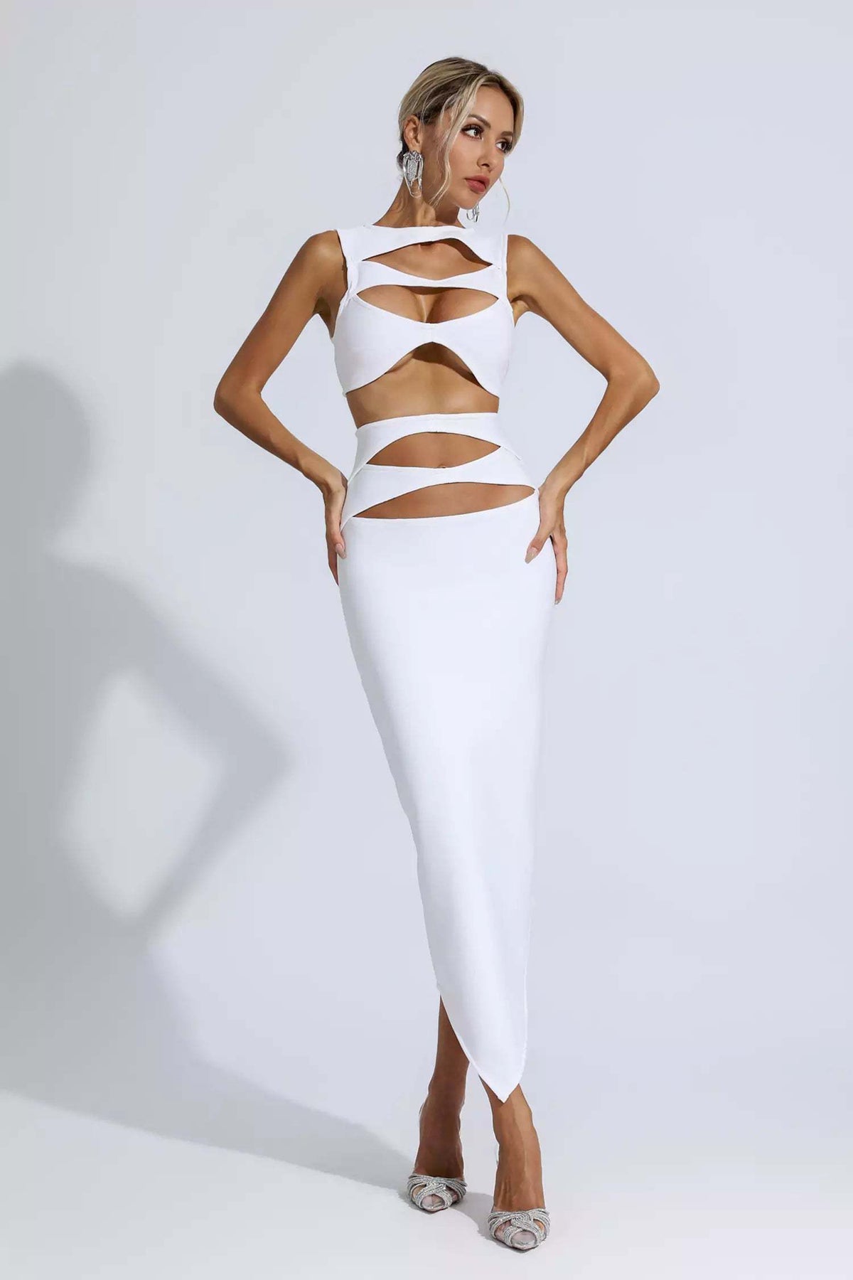 Cut Out Sleeveless Bodycon Bandage Midi Dress 2