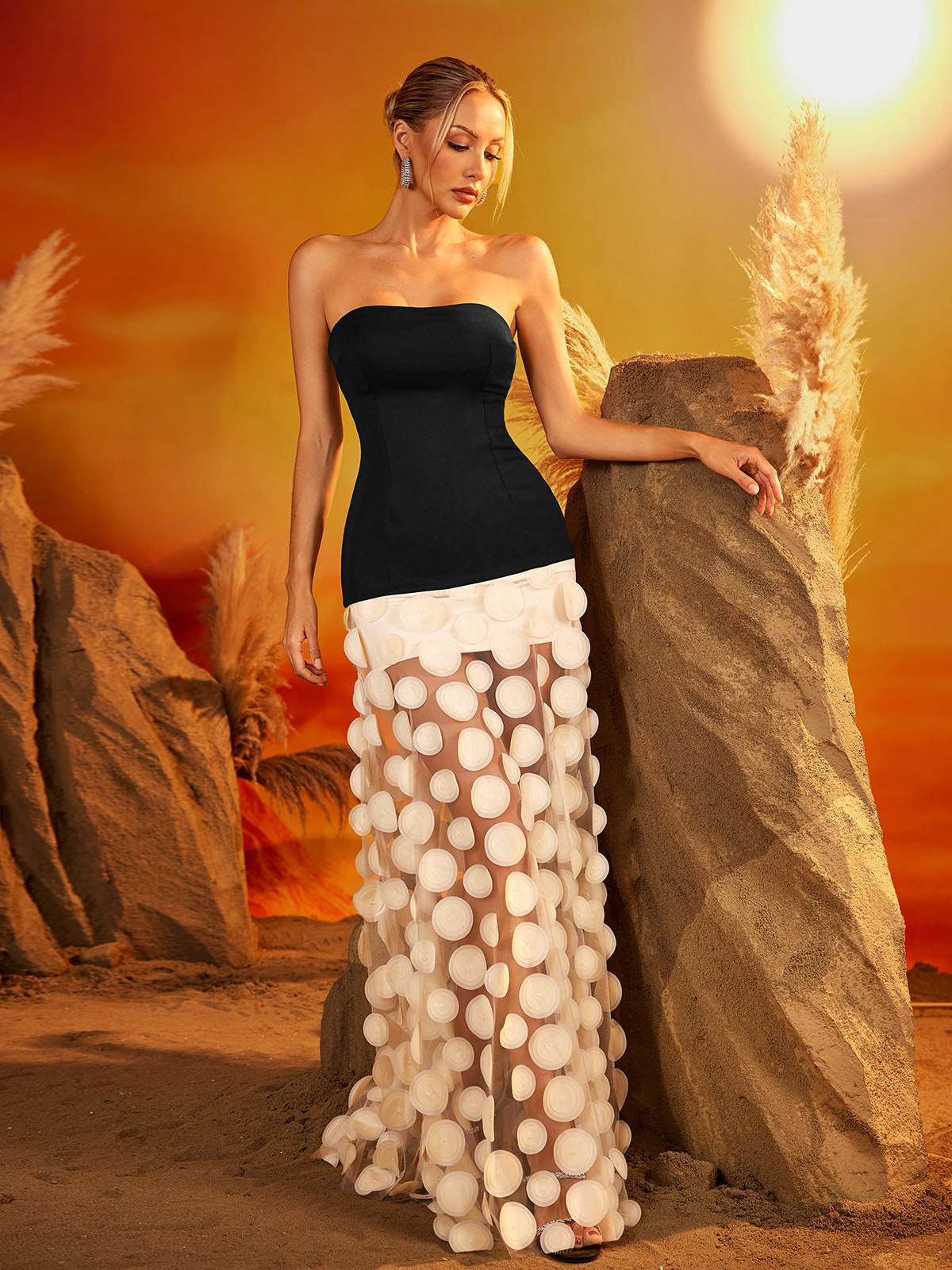 Strapless Mesh Maxi Dress - View 5