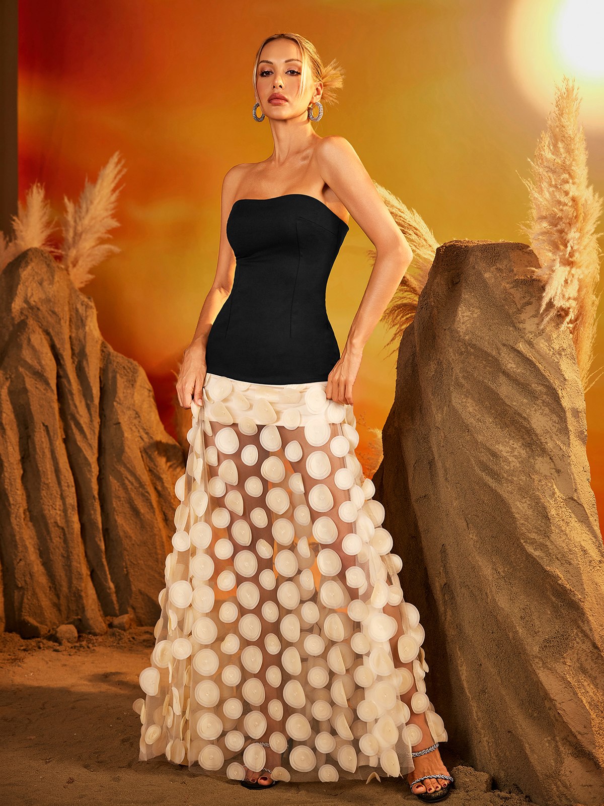 Strapless Mesh Maxi Dress - View 2