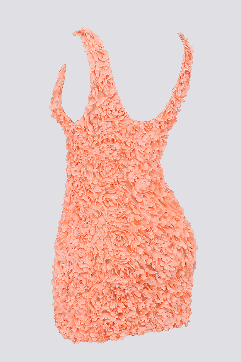 3D Floral Applique Plunge V-Neck Bodycon Mini Dress
