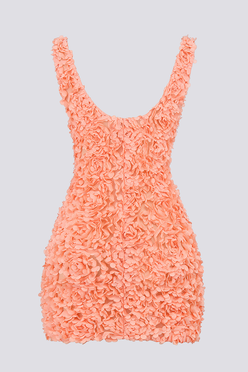 3D Floral Applique Plunge V-Neck Bodycon Mini Dress