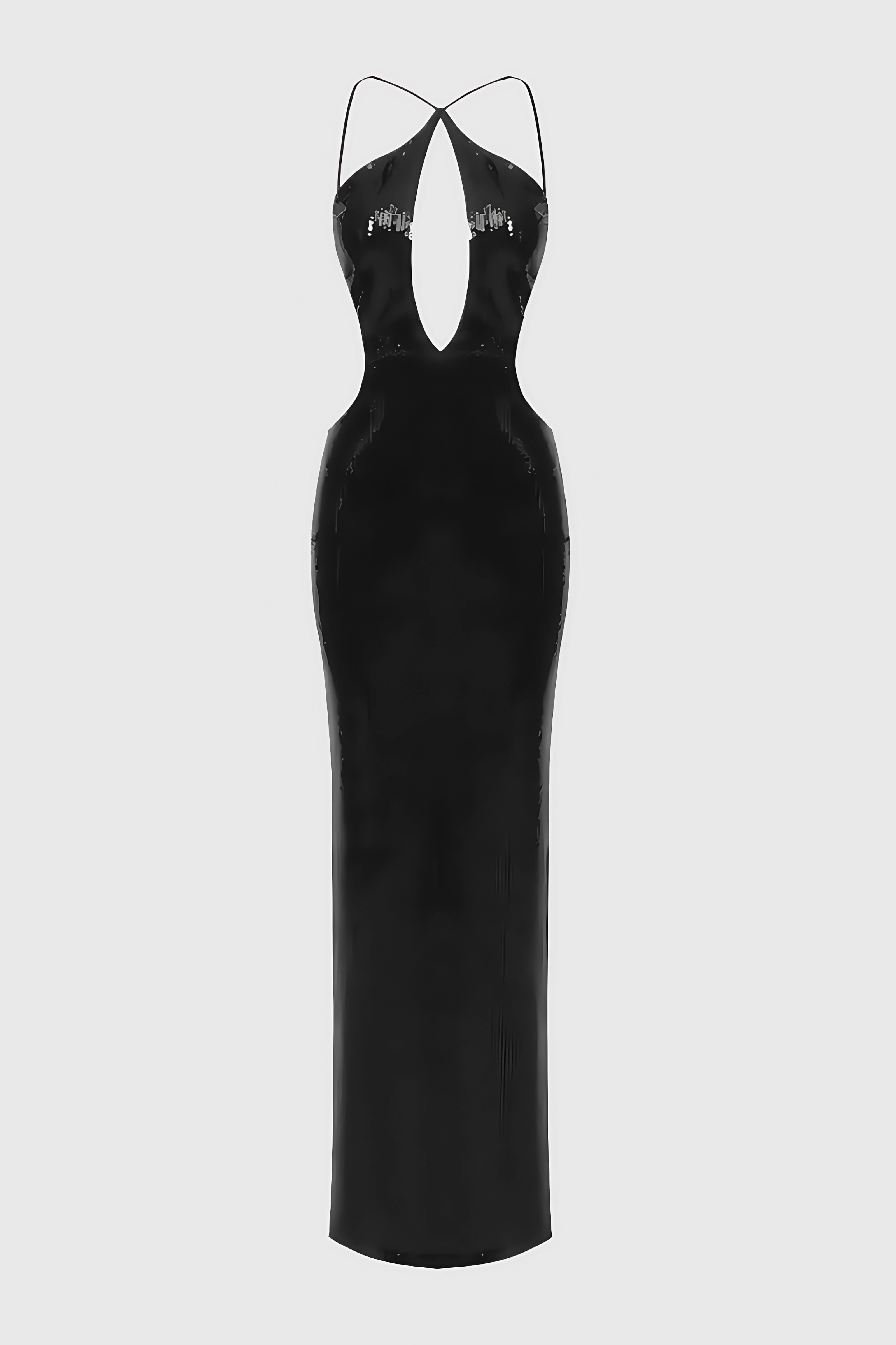 Creamy Black Cutout Sequin Maxi Dress - View 4