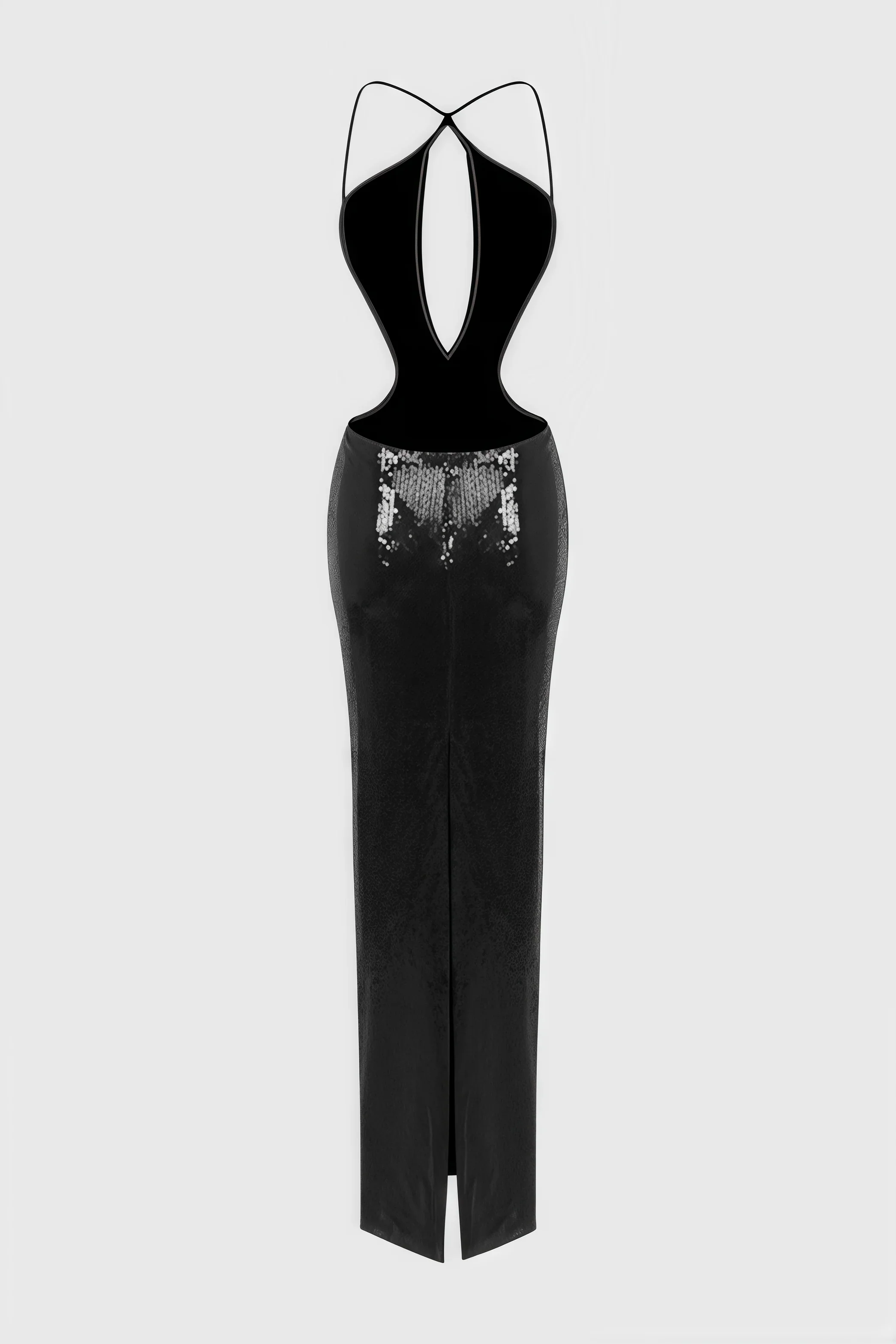 Creamy Black Cutout Sequin Maxi Dress - View 5