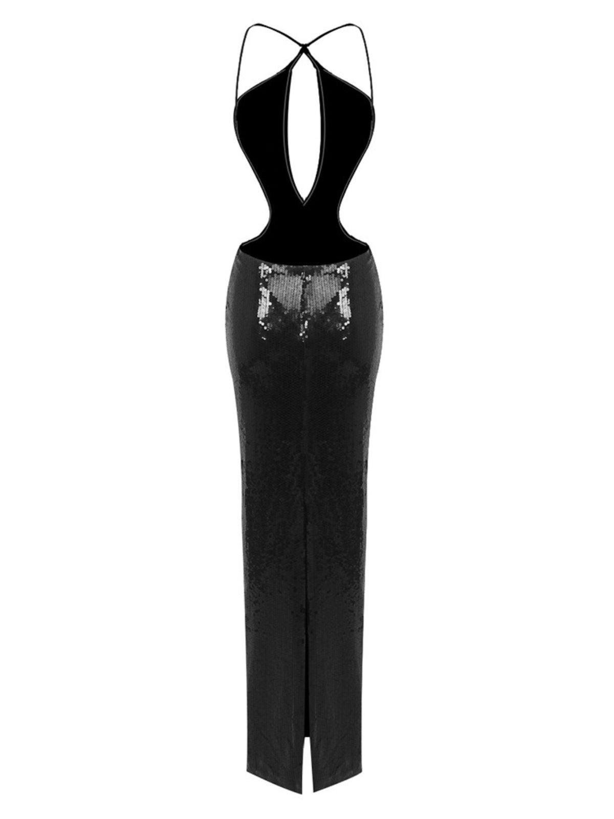 Cutout Sequin Maxi Dress In Black - View 8