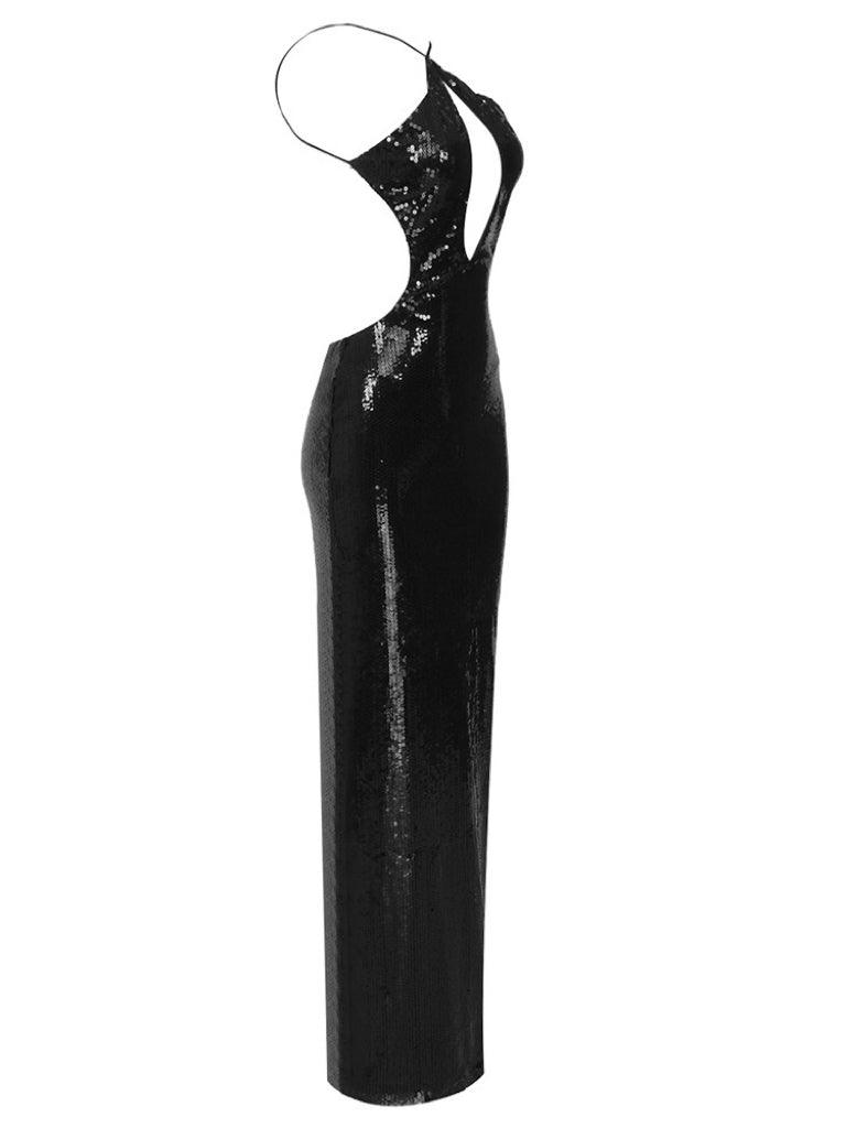 Cutout Sequin Maxi Dress In Black - View 7