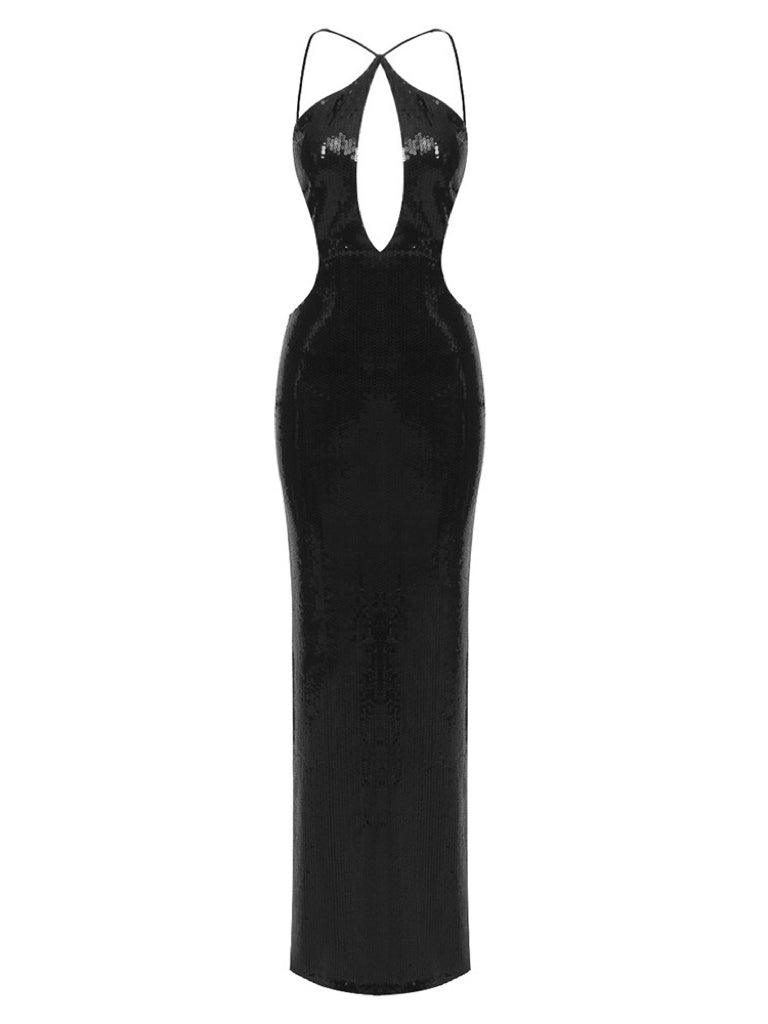 Cutout Sequin Maxi Dress In Black - View 6