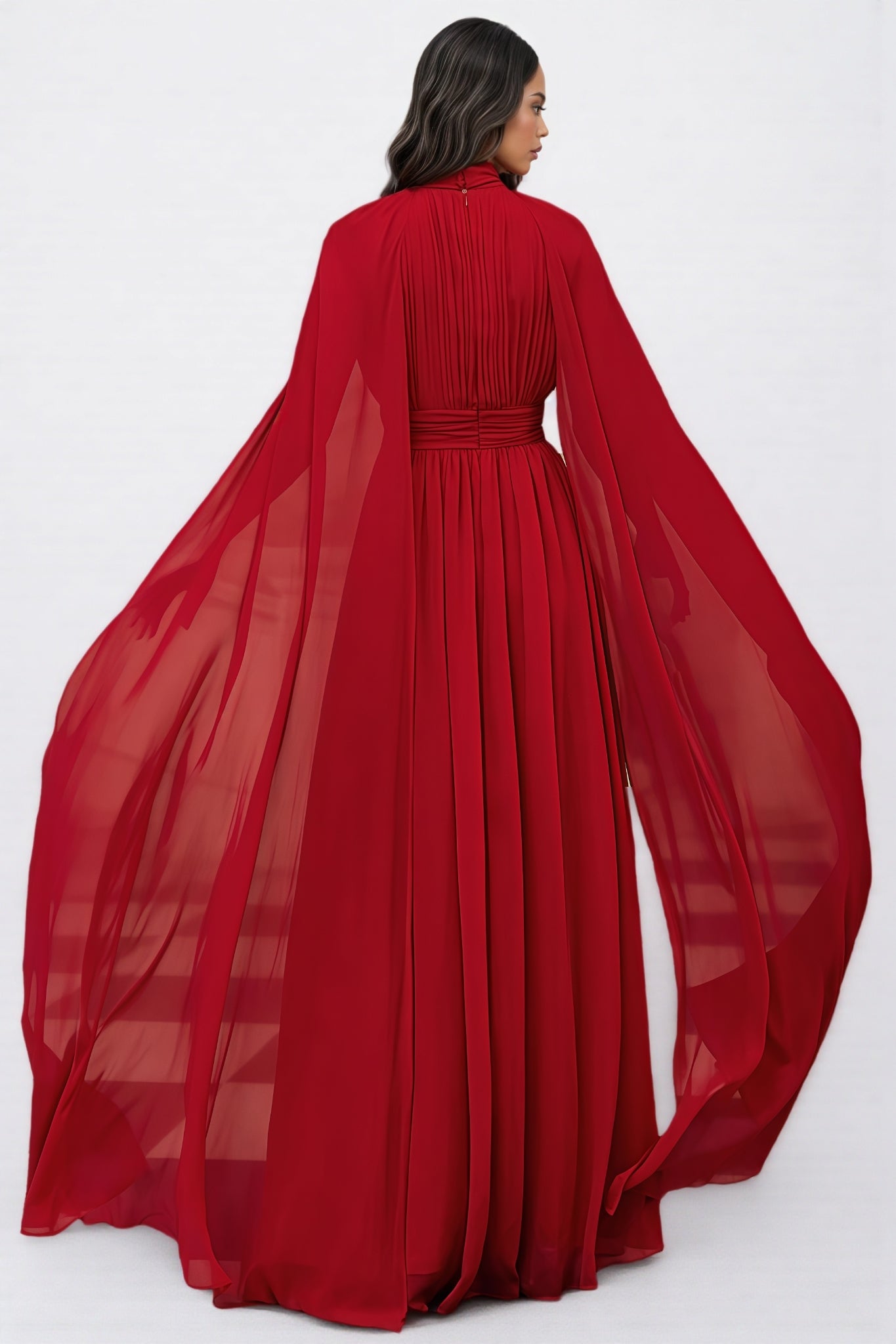 Berit Red Cape Sleeve Mesh Maxi Dress - View 6