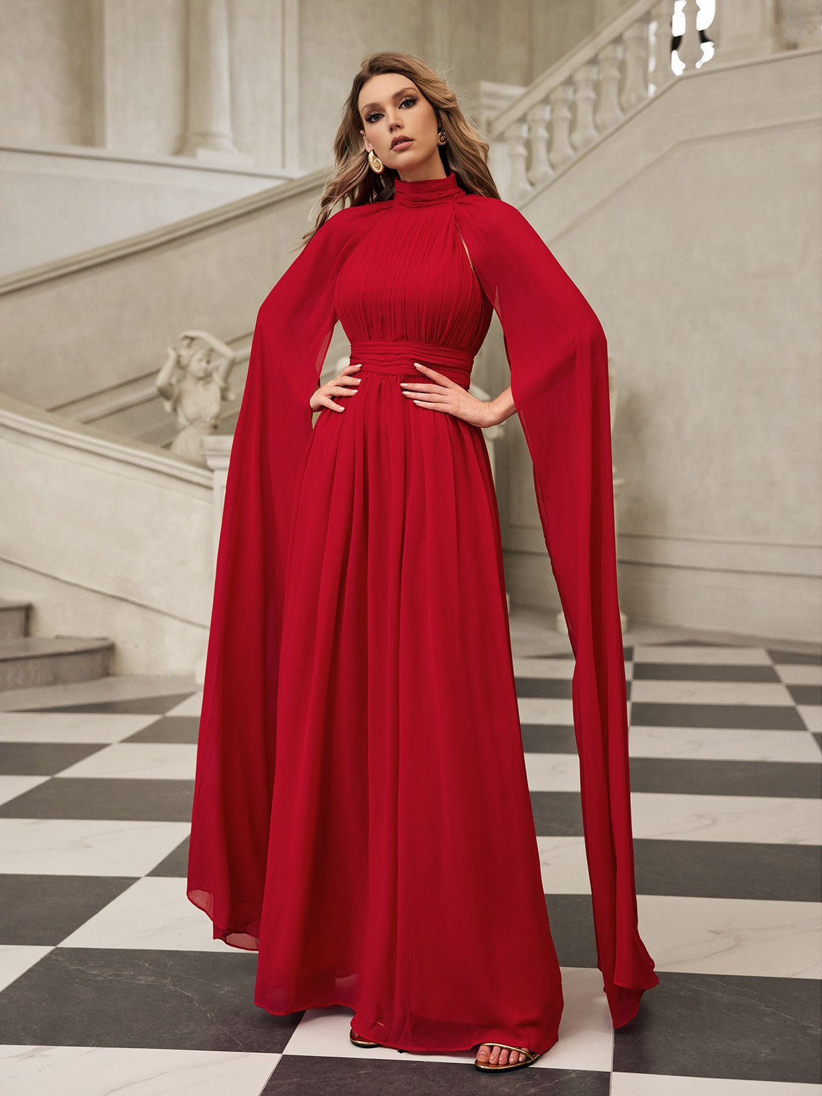 Cape Sleeve Mesh Maxi Dress - View 3