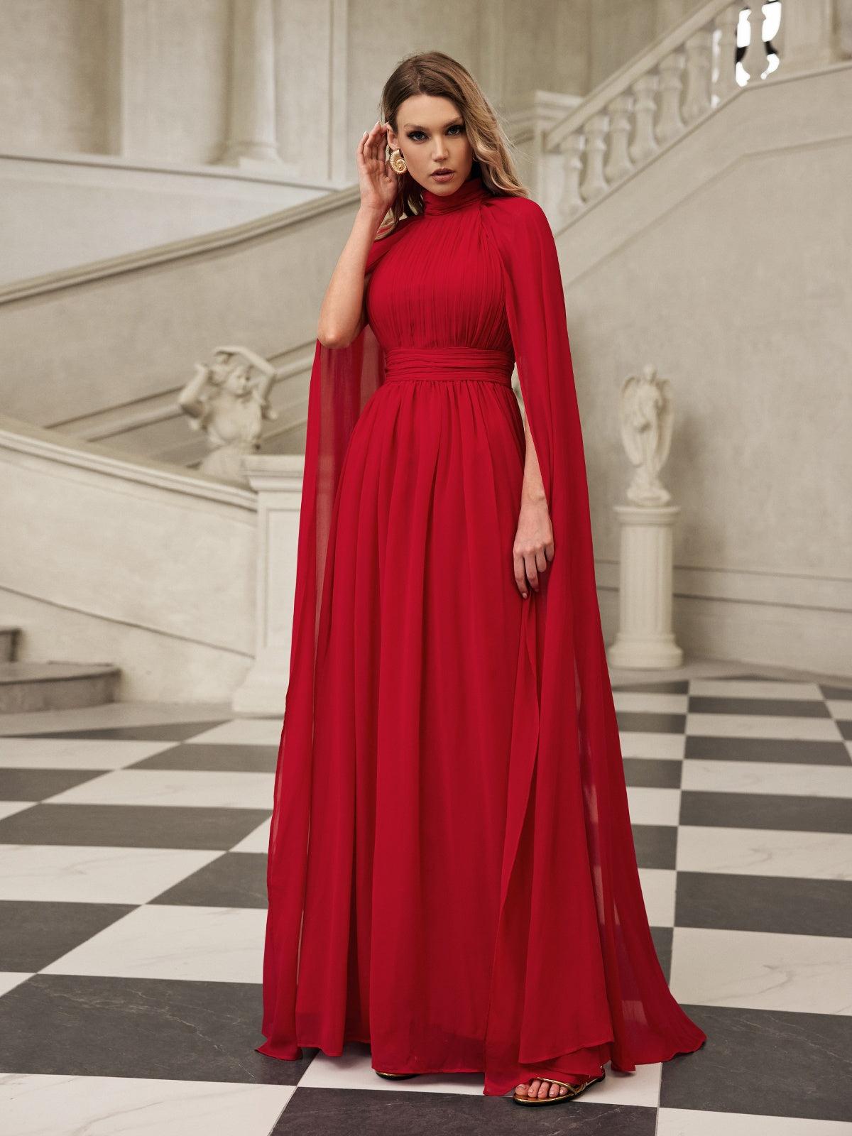 Cape Sleeve Mesh Maxi Dress - View 5