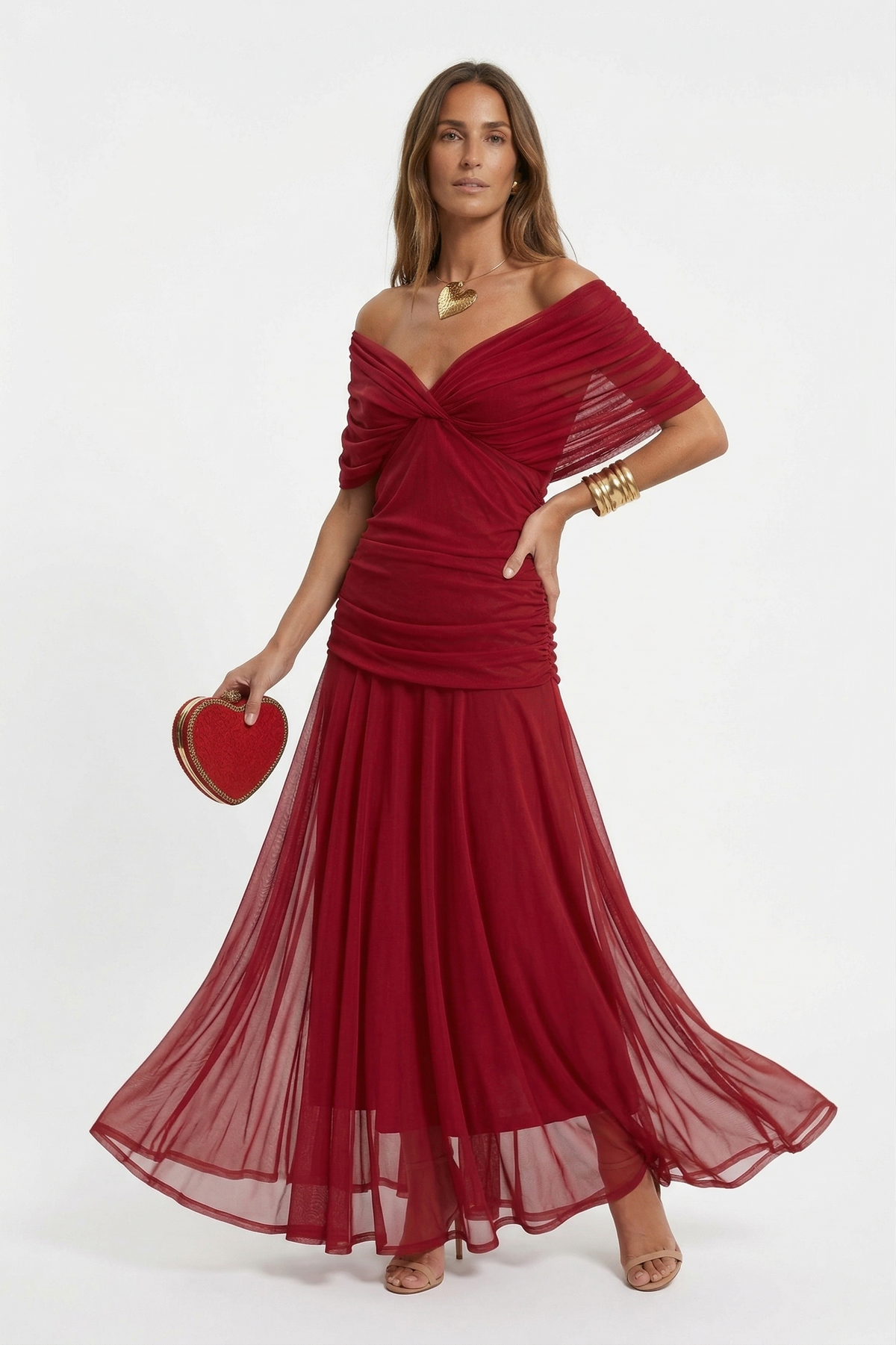 Floral Chiffon Off Shoulder Ruched Wedding Guest Dress