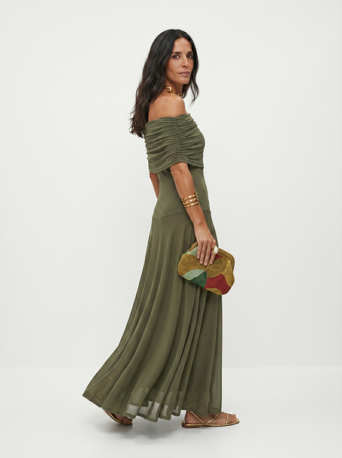 Abstract Print Chiffon One Shoulder Ruched Maxi Gown