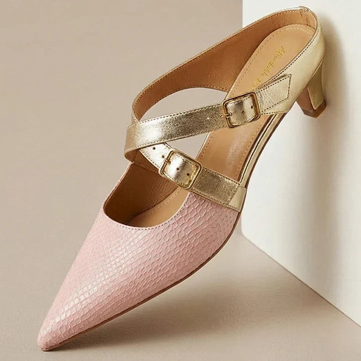 Pointed Toe Cross Ankle Strap Buckle Slingback Heels