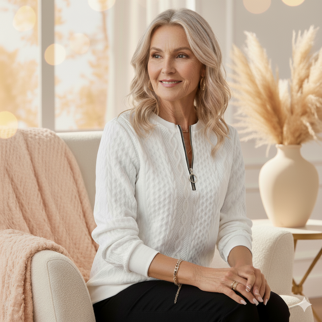 Quarter Zip Mock Neck Textured Knit Sweater