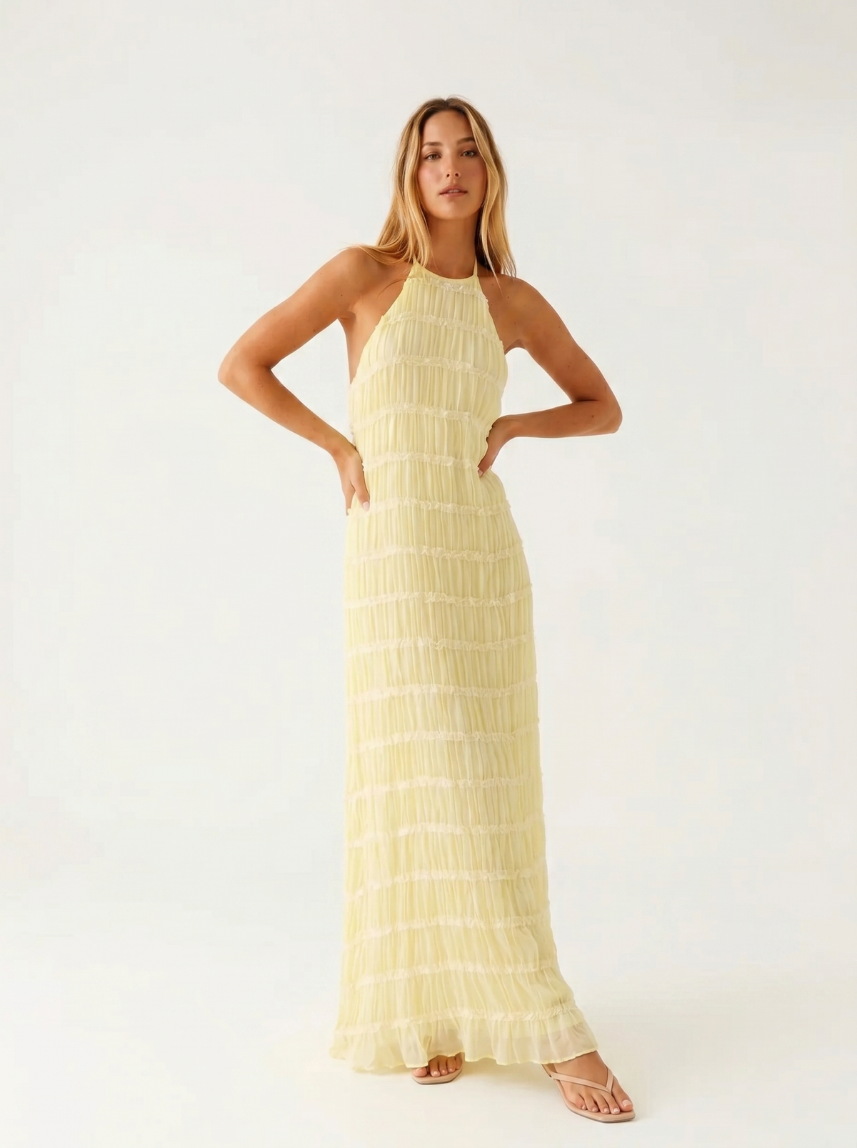 Textured Halter Neck Sleeveless Column Maxi Dress