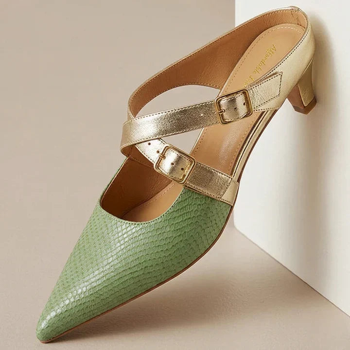 Pointed Toe Cross Ankle Strap Buckle Slingback Heels