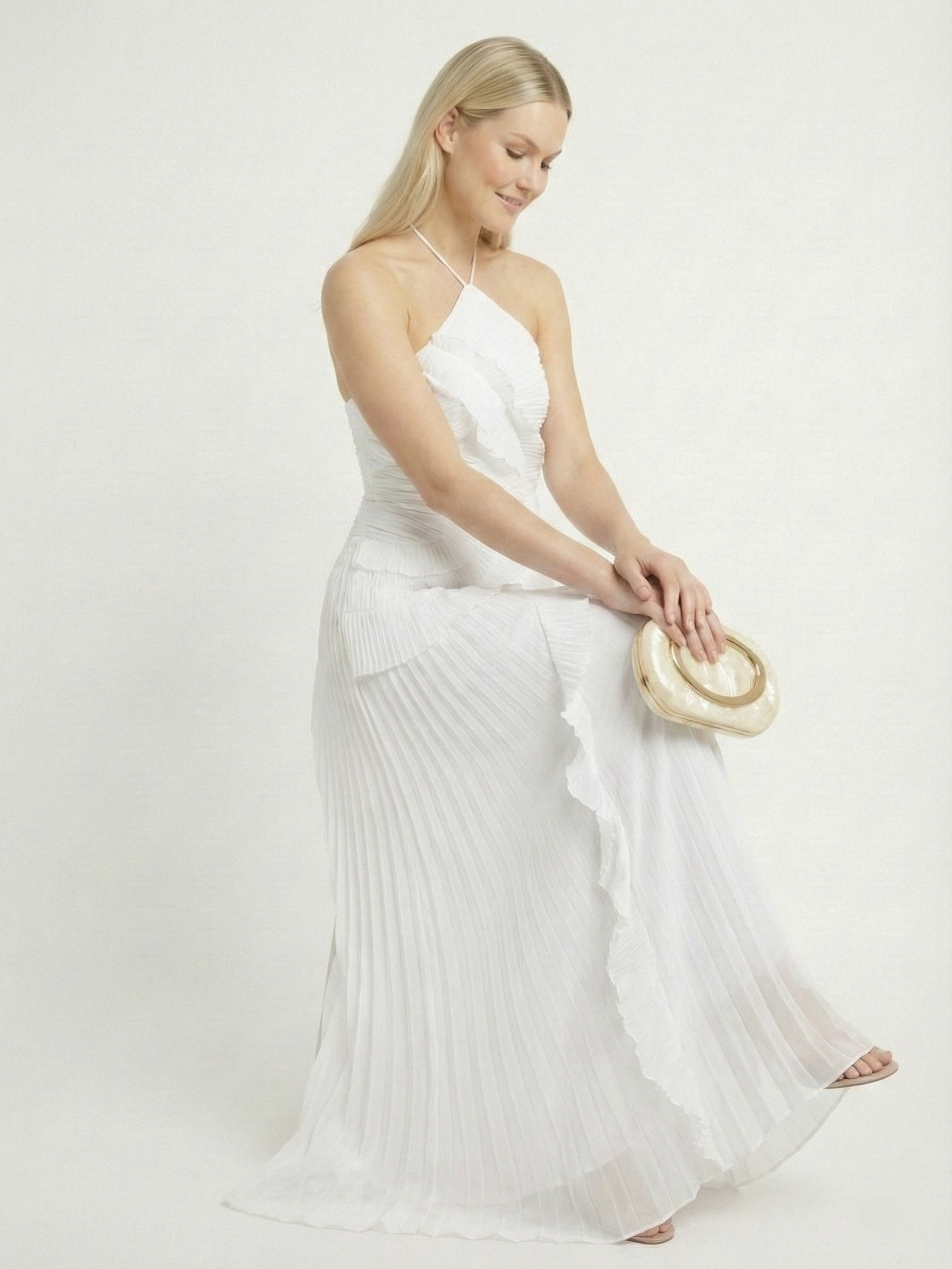 Catherine Ruffle Dress (Free Pearl Clutch)