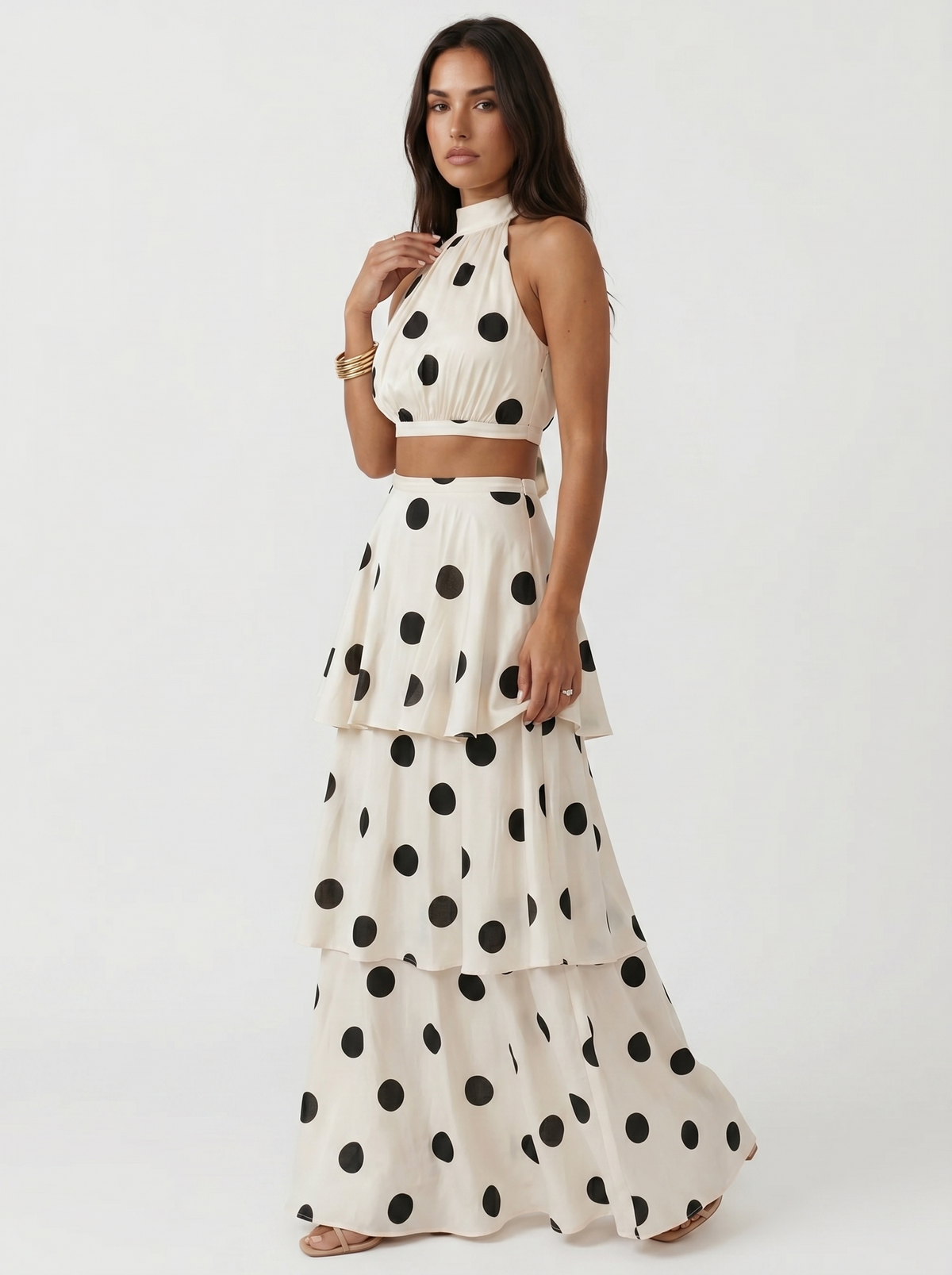 Polka dot top and long skirt set