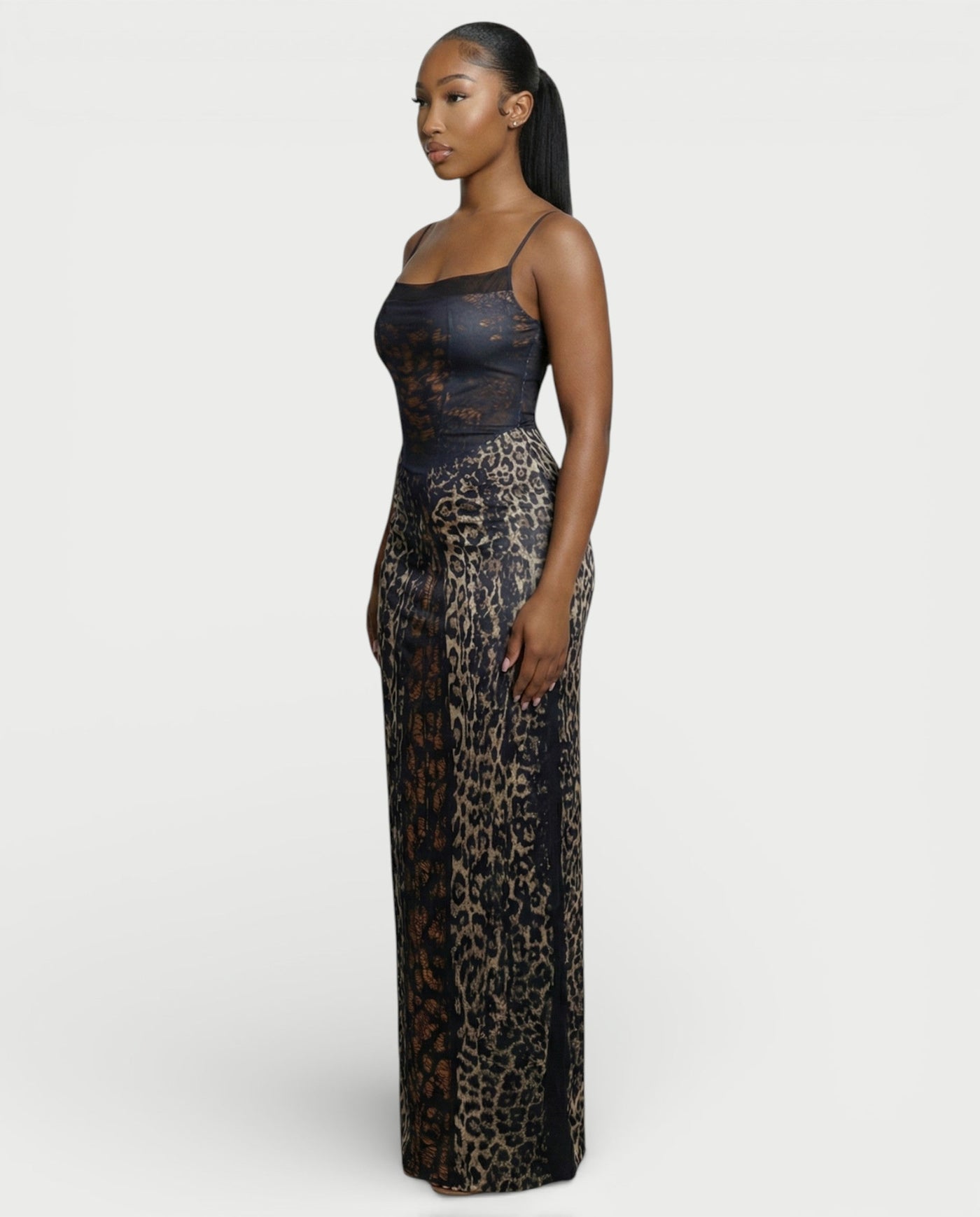 Leopard Print Spaghetti Strap Sheer Maxi Dress 3