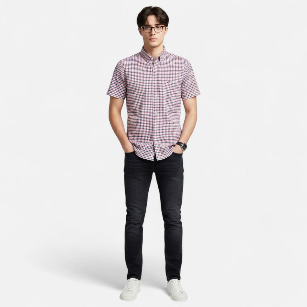 Men's Oxford Cotton Short Sleeve Button-Up Shirt