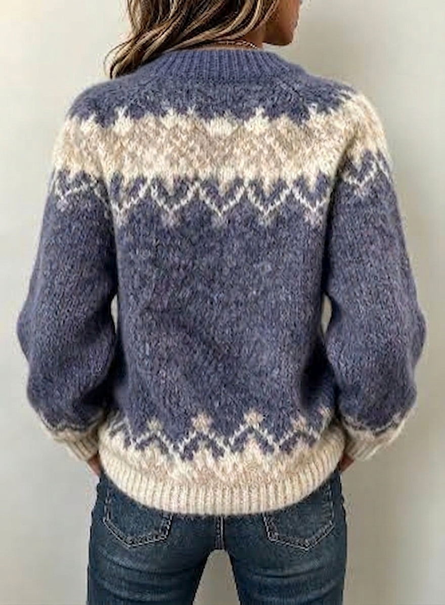 Fair Isle Crew Neck Long Sleeve Knit Sweater 2