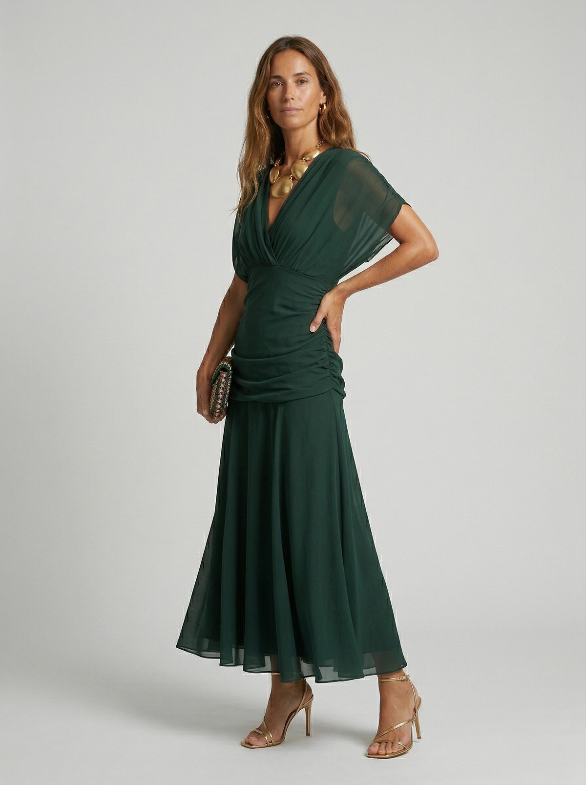 Floral Chiffon Off Shoulder Ruched Wedding Guest Dress