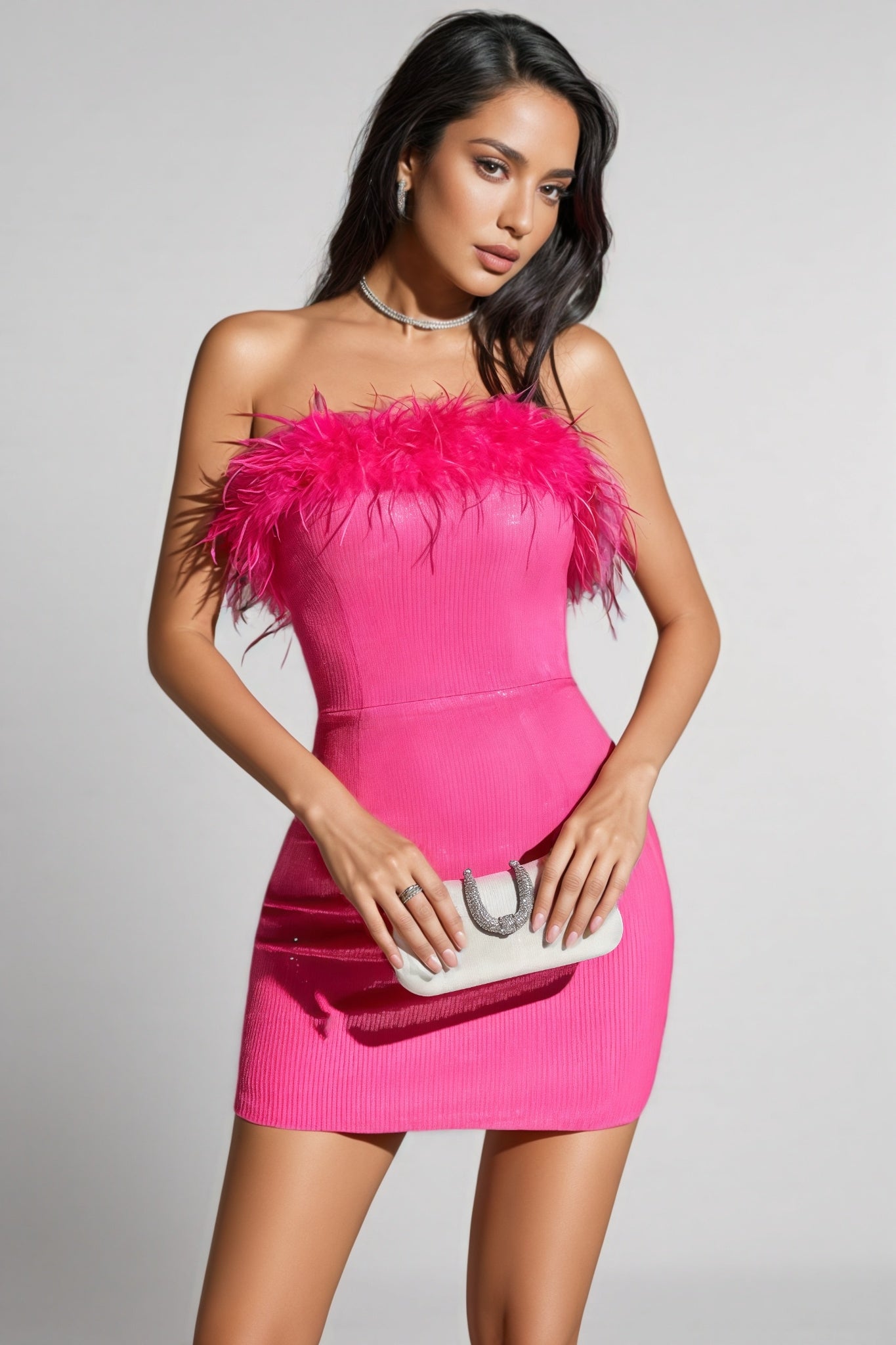 Oricalk Pink Feather Mini Dress - View 4
